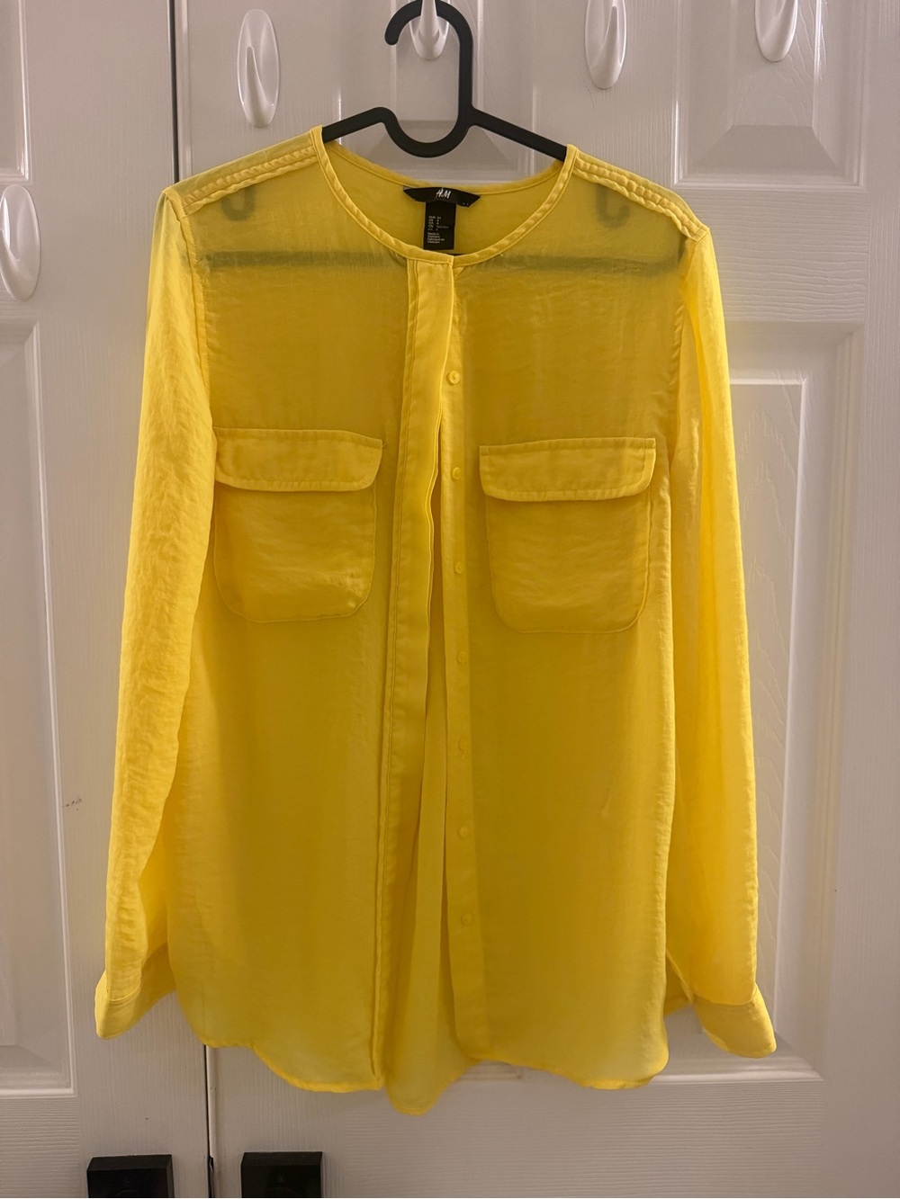 H&M Yellow Collarless Button-Down Blouse with Chest Pockets
